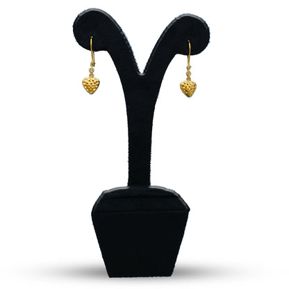 Gold Heart Shaped Drop Earrings 21KT - FKJERN21KU3166