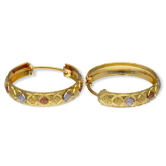 Gold Tri Tone Clip on Hoop Earrings 21KT - FKJERN21KU3164
