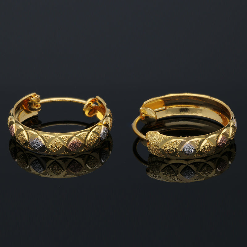 Gold Tri Tone Clip on Hoop Earrings 21KT - FKJERN21KU3163