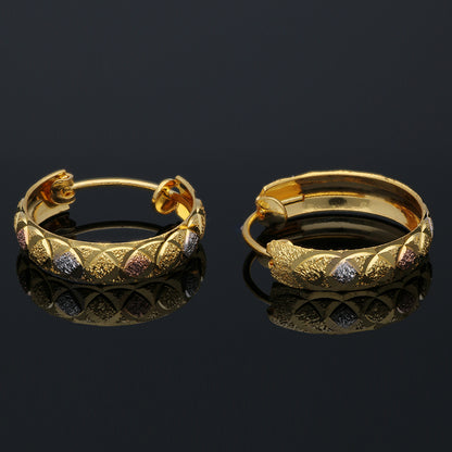 Gold Tri Tone Clip on Hoop Earrings 21KT - FKJERN21KU3163