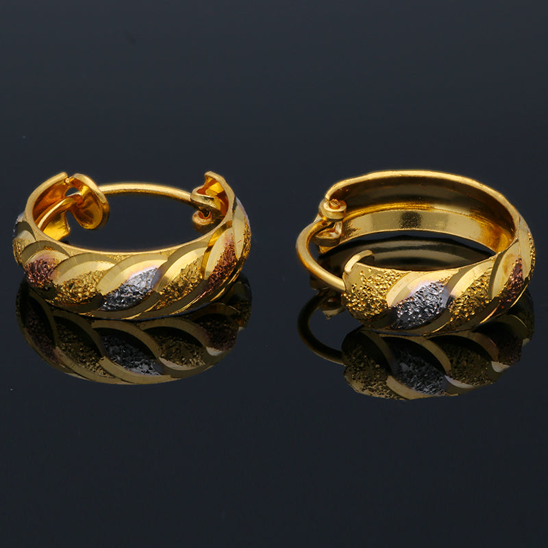 Gold Tri Tone Clip on Hoop Earrings 21KT - FKJERN21KU3161
