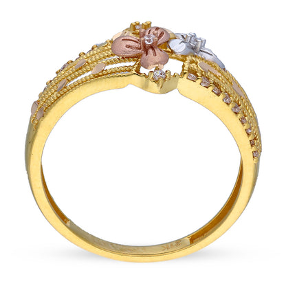 Tri Tone Gold Flower Ring 21KT - FKJRN21KU2110