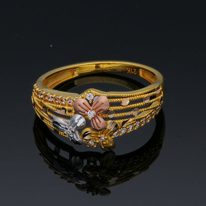 Tri Tone Gold Flower Ring 21KT - FKJRN21KU2110