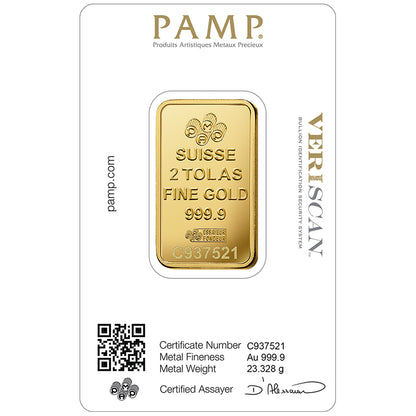 Pamp Suisse Queen Fortuna 2 Tola Gold Bar 24KT - FKJGBR24K2180