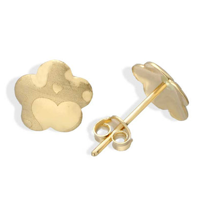 Gold Flower Shaped Stud Earrings 18KT - FKJERN18KU3051