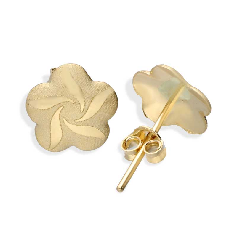 Gold Flower Shaped Stud Earrings 18KT - FKJERN18KU3057