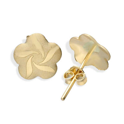 Gold Flower Shaped Stud Earrings 18KT - FKJERN18KU3057