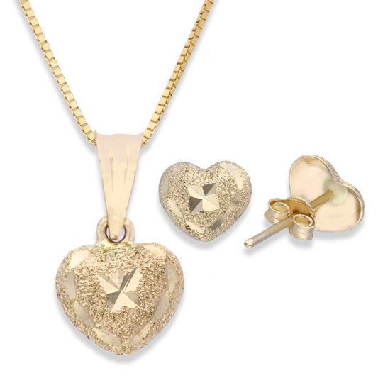 Gold Heart Shaped Pendant Set (Necklace and Earrings) 18KT - FKJNKLST18KU2007