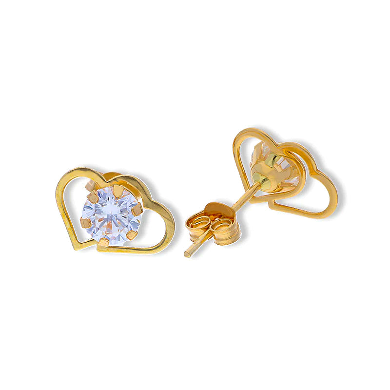 Gold Twin Hearts Solitaire Stud Earrings 18KT - FKJERN18KU3126