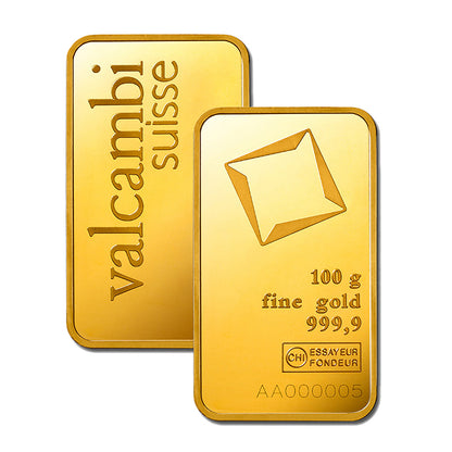 Valcambi Suisse 100 Grams Gold Bar 24KT - FKJGBR24K2174