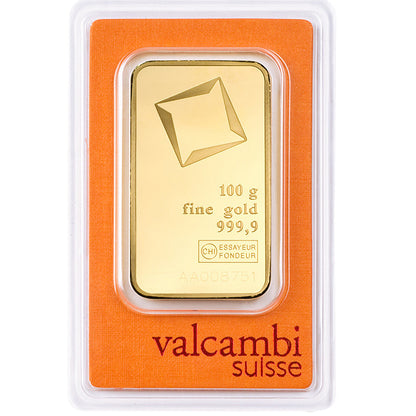 Valcambi Suisse 100 Grams Gold Bar 24KT - FKJGBR24K2174