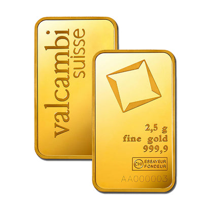 Valcambi Suisse 2.5 Gram Gold Bar 24KT - FKJGBR24K2163