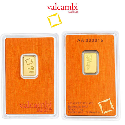 Valcambi Suisse 2.5 Gram Gold Bar 24KT - FKJGBR24K2163