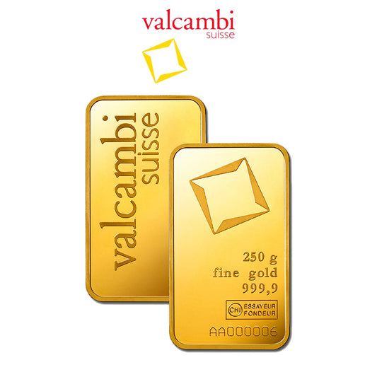 Valcambi Suisse 250 Grams Gold Bar 24KT - FKJGBR24K2175